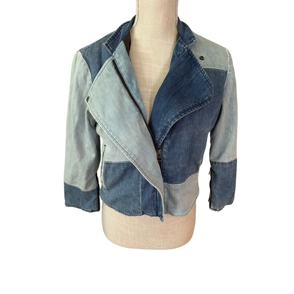 Citizens‎ of Humanity Denim Patchwork Moto Jacket Women’s Small - Picture 1 of 7
